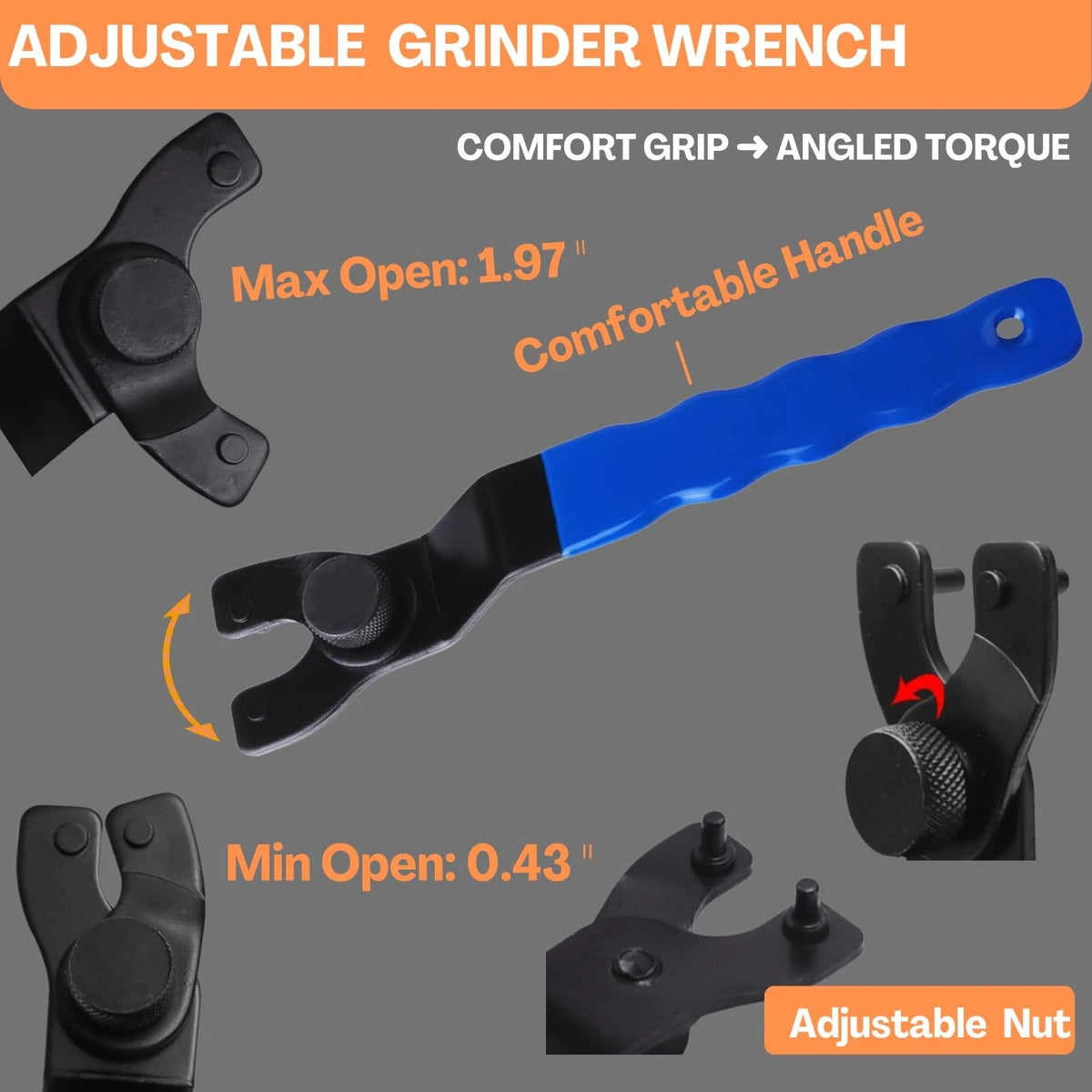 Adjustable Angle Grinder Wrench & Nut Kit for HOBEREROK