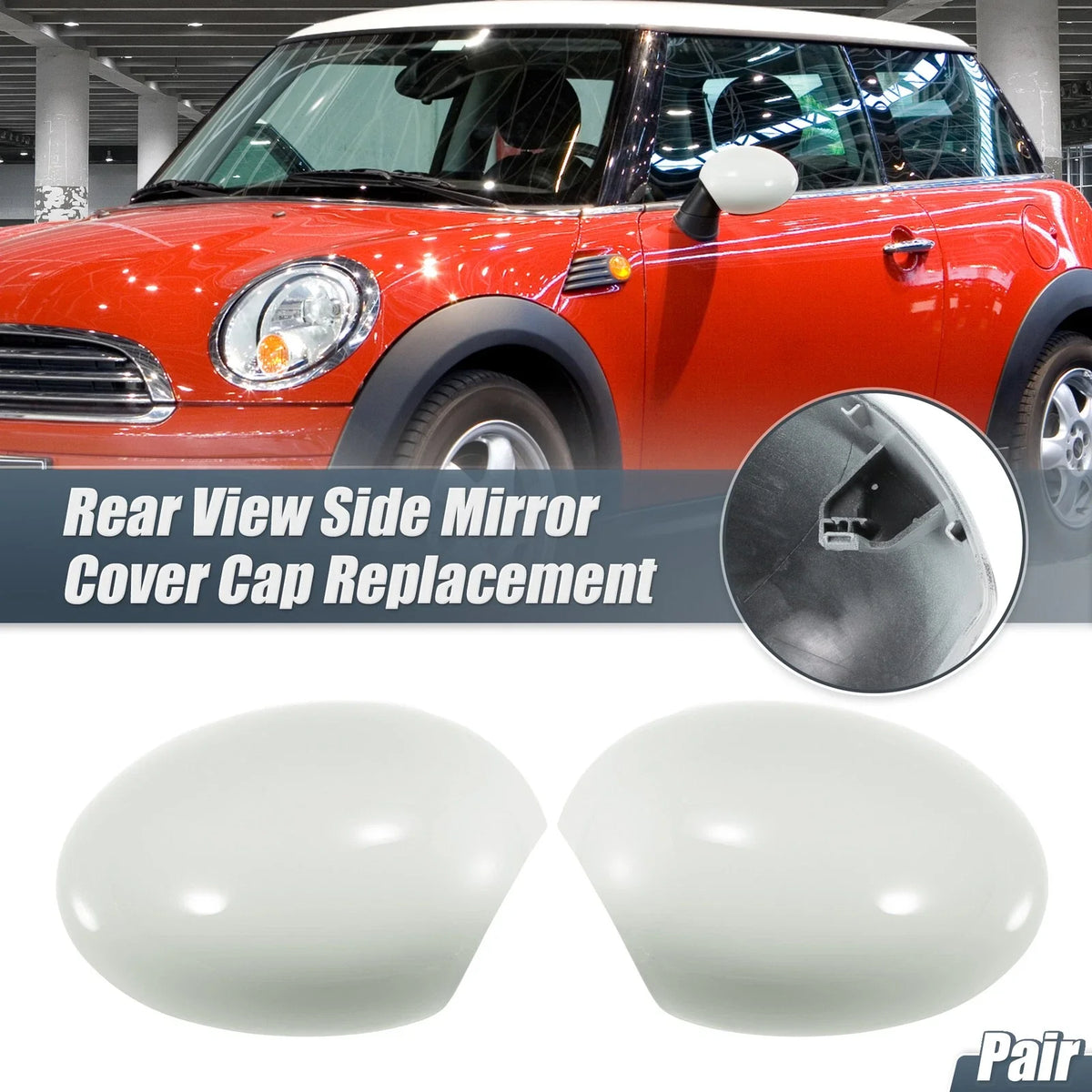 Pair Rearview Mirror Cover Cap White for BMW Mini Clubman R55 R57