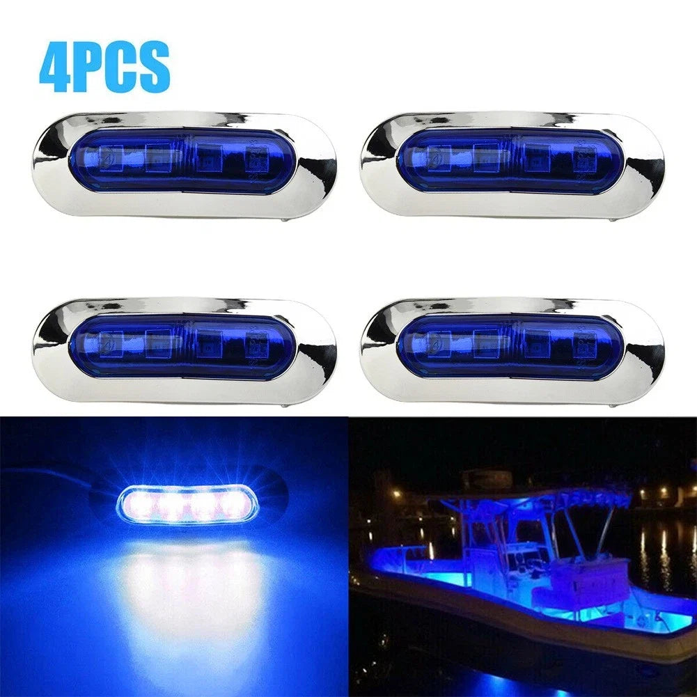 4X LED Blue Courtesy Lights for Truck Marine Boat