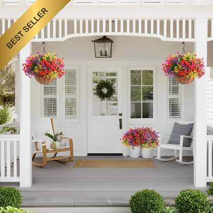 Set of 2 Artificial Outdoor Flowers with Hanging Baskets
