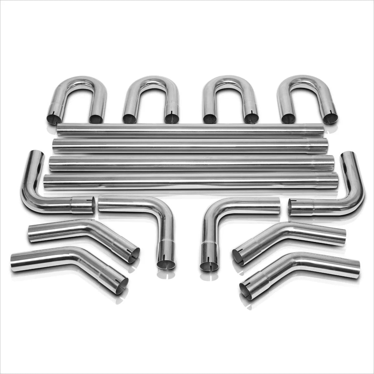 16-Piece 2.5" OD Exhaust Pipe Kit - Stainless Steel Straight, 45°, 90°, U-Bend