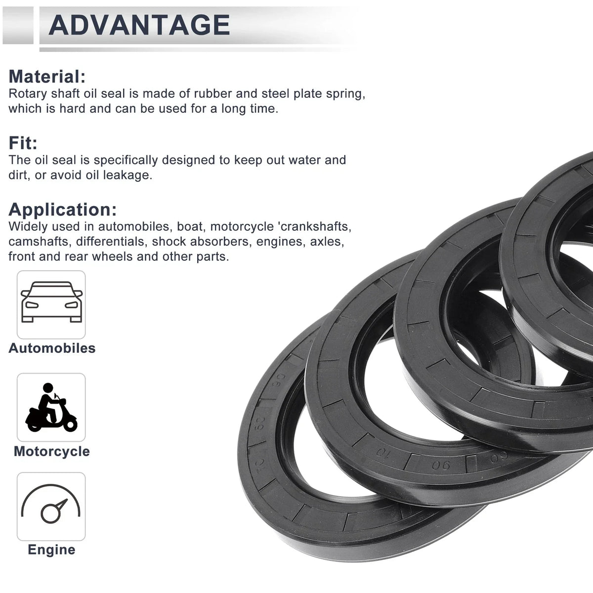 Set of 5 Oil Seal Rotary Shaft Seal for Various Models (60x90x10mm)