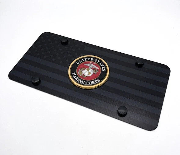 License Plate Cover Black American Flag for Marine Corps USMC (2000–2026)