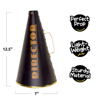 Director’s Megaphone Prop for Movie Production (13” Black & Gold)