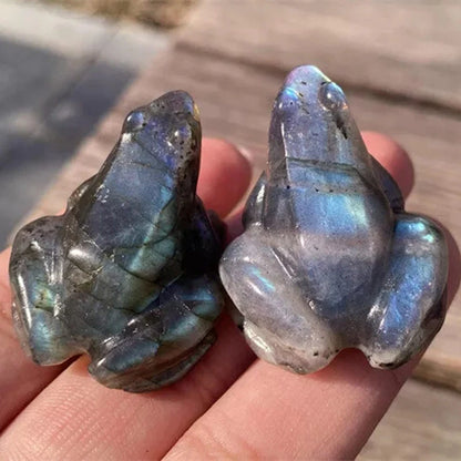 2PC Natural Labradorite Quartz Frog Healing Mini Figurine