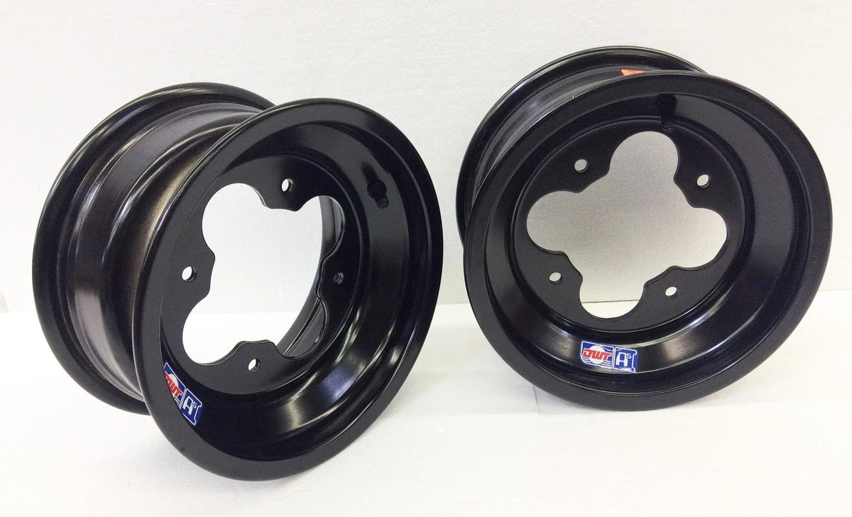 DWT Black A5 Rolled Lip Front Rims 10" 10x5 4/144 for LTR450 LTZ400 KFX450R (2002–2008)