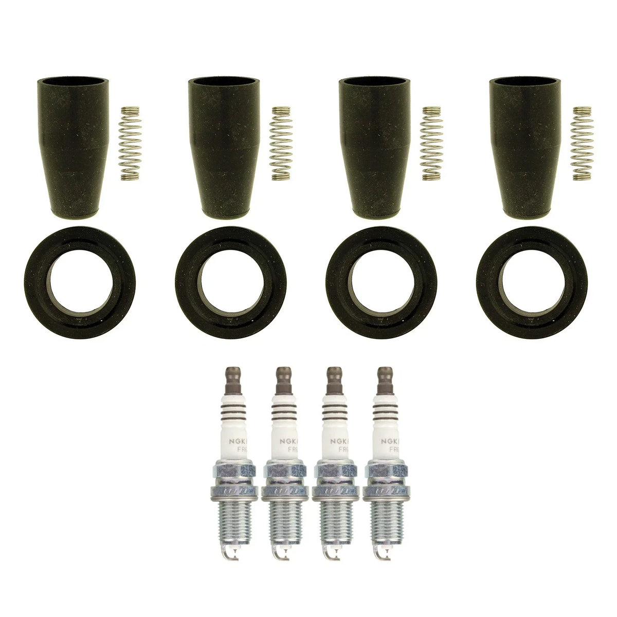 Set of 4 NGK Ruthenium HX Spark Plugs & Coil Boots for Chevrolet Aveo5 Cruze (2004–2019)