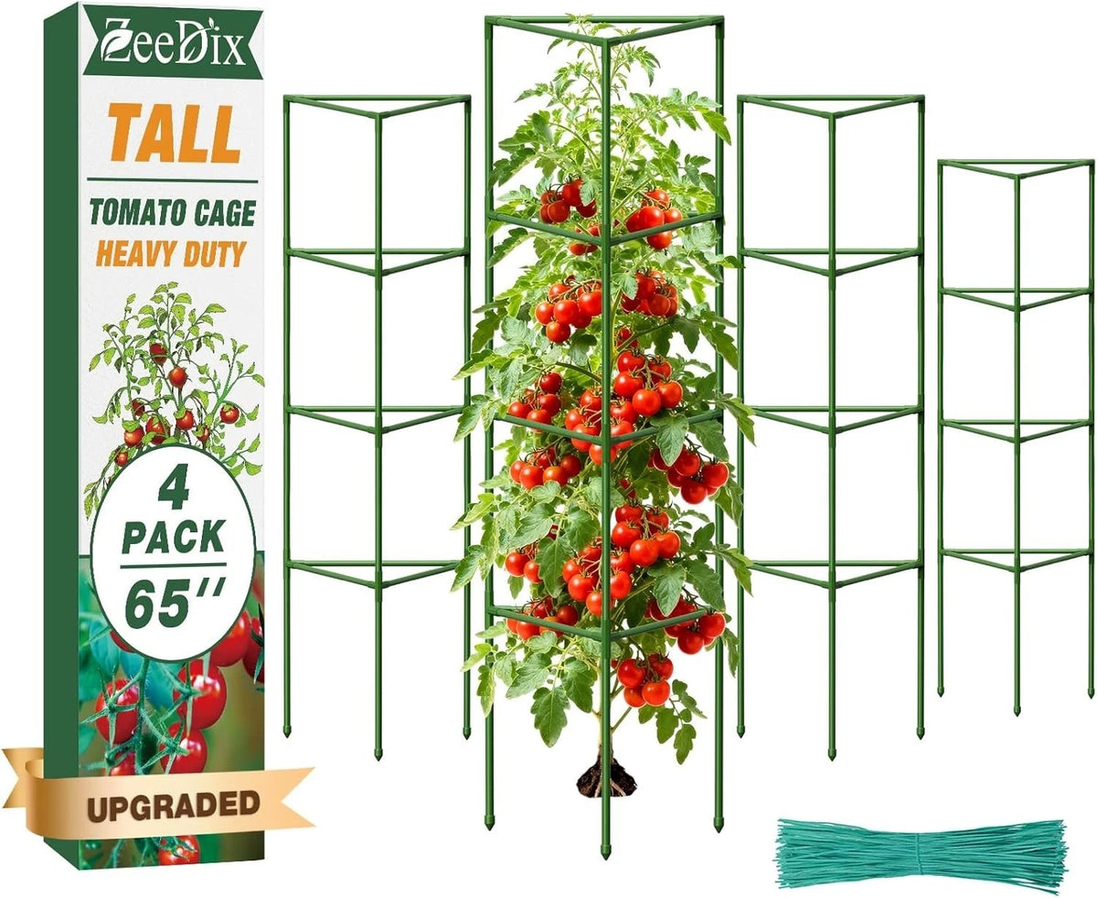 2X Weather-Resistant Adjustable Tomato Cages for Vining Plants (65 Inch)