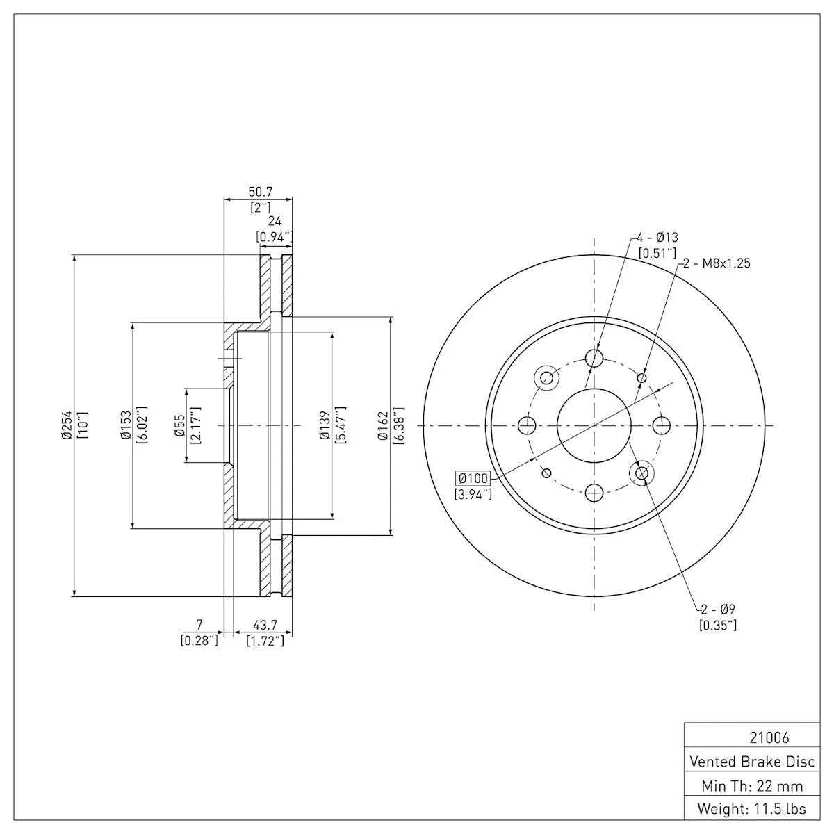Brake Disc for Kia Rio (2003–2005) ERE-21006, 51712FD300, Front, Non-ABS