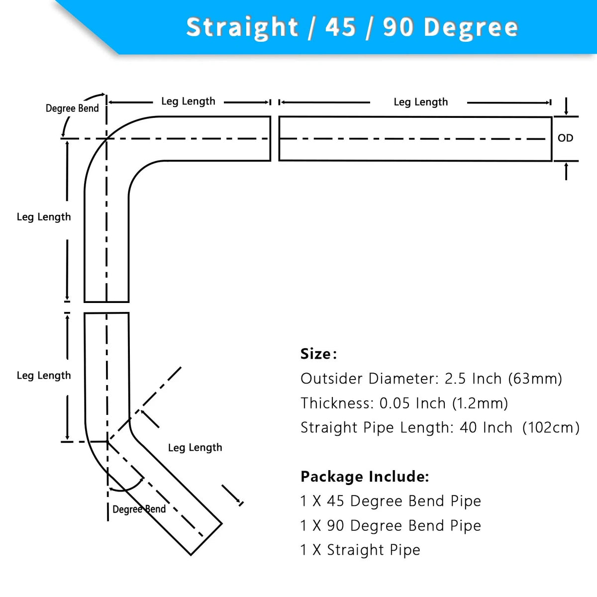 2.5 Inch Mandrel Exhaust Pipe Kit for Universal Fit (DIY)