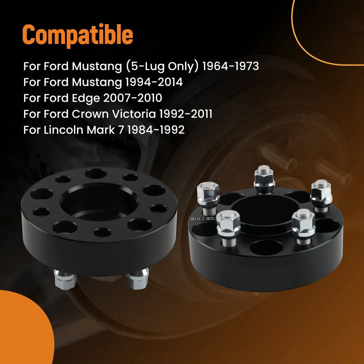 Set of 2 Hub Centric Wheel Spacers for Ford Mustang Crown Victoria (1994–2004) 5x114.3mm 1/2x20