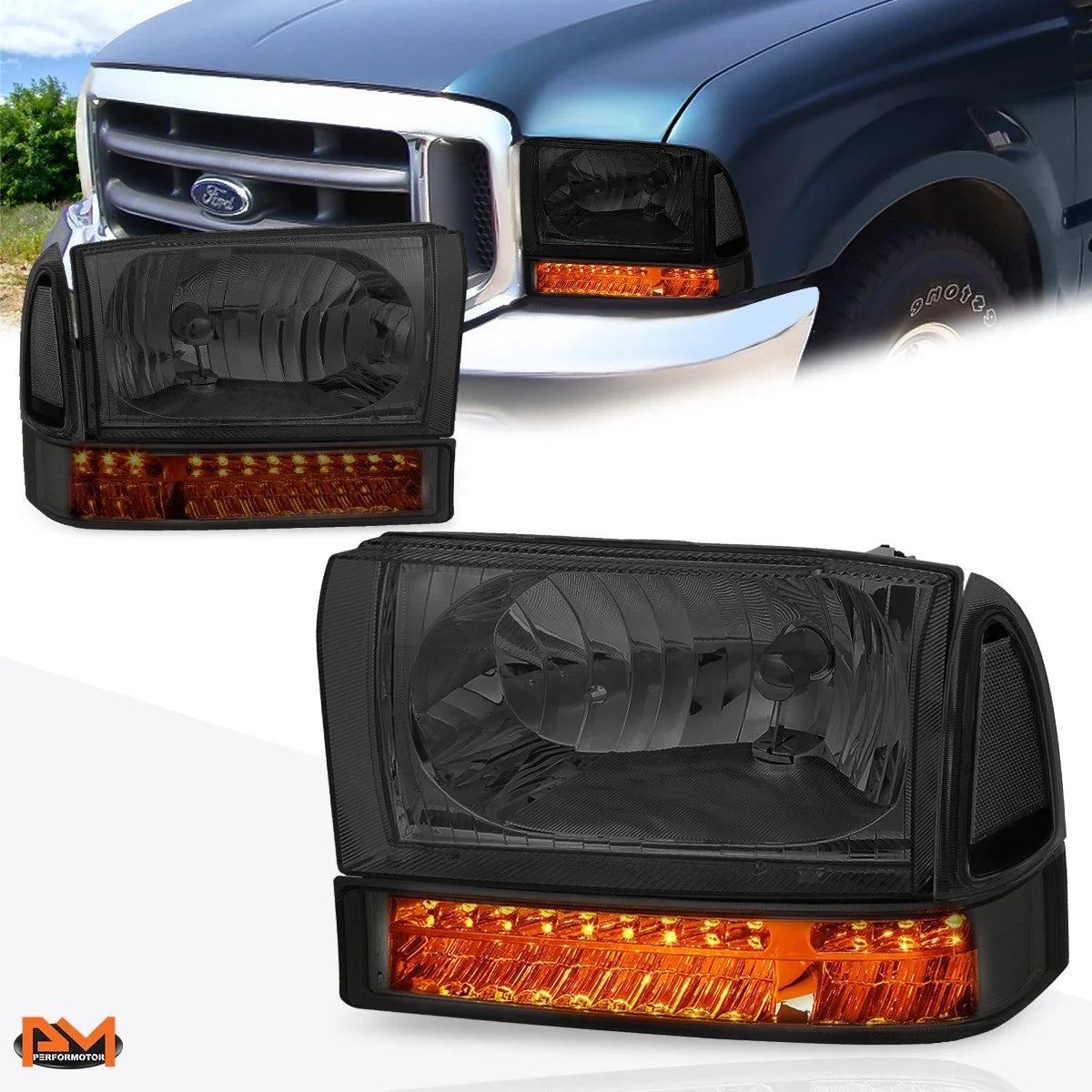 Headlight with Turn Signal Lamp for Ford F-250/350 (1999–2004) Smoked Lens