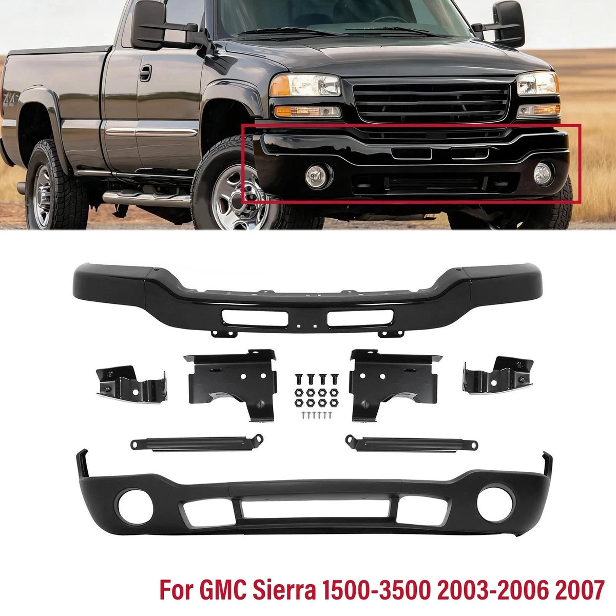 Front Bumper Kit with Mounting Brackets for GMC Sierra 1500-3500 (2003–2007)