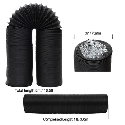 3 Inch Flexible Ducting Hose for Automotive Use (16.5 Feet) Black