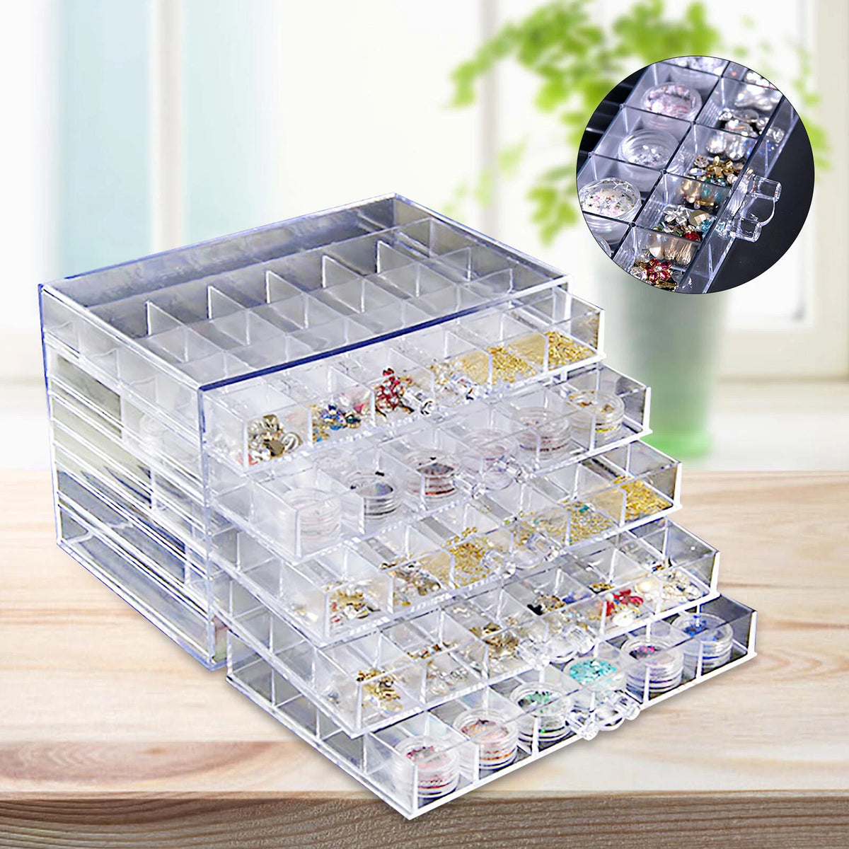 5-Layer Plastic Nail Art Storage Box for Rhinestones and Gems
