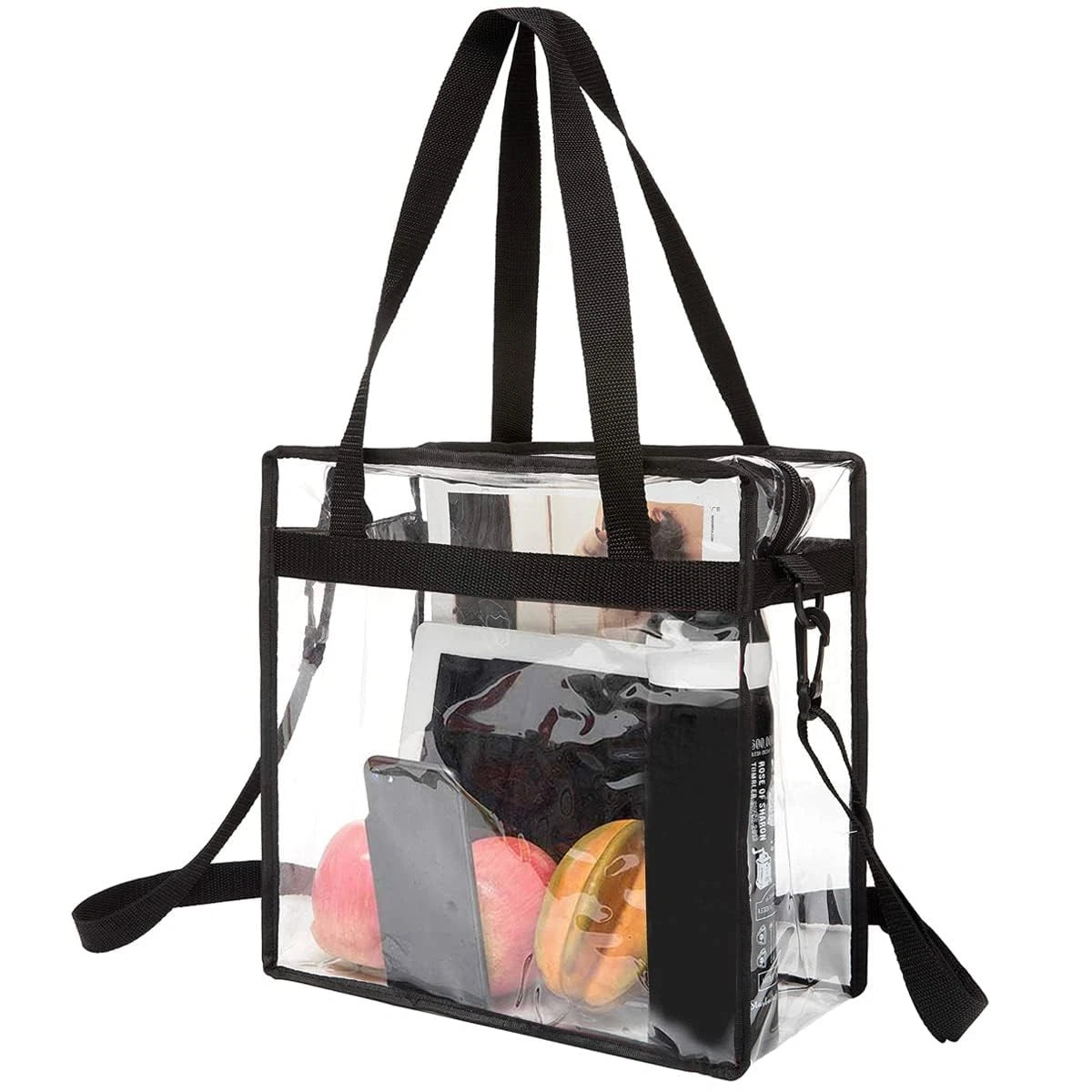 Clear Stadium Approved Tote Bag for Events (12x12x6in, Black)