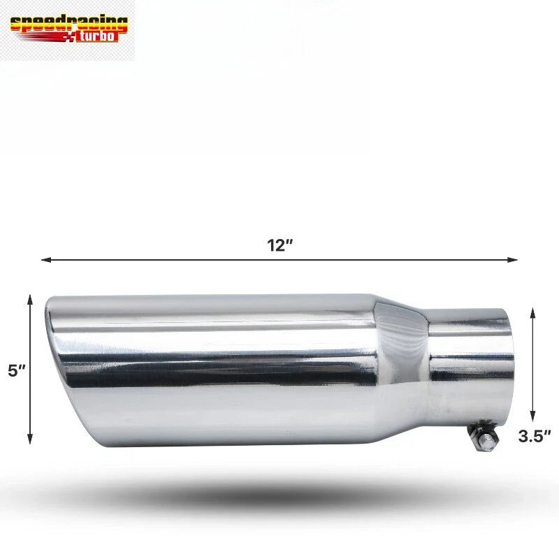 12" Slant Muffler for Universal (Chrome, 3.5" Inlet, 5" Outlet)