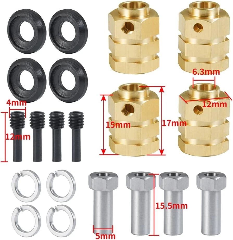 12mm Brass Wheel Spacers +15mm Extension Hubs for TRX4 1/10 RC