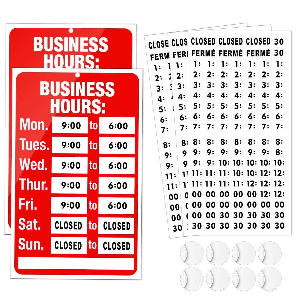 2 Piece Business Hours Sign for Open (7.9 x 11.8 inches) Red and White