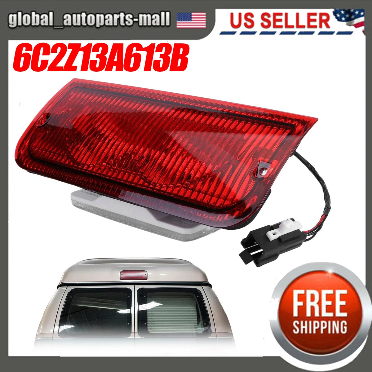 Rear Roof Mounted Third Brake Light Assembly for Ford E-150 E-250 E-350 (923-290, 6C2Z13A613B, F2UZ13A613B, XC2Z13A613BA)