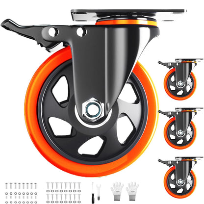 Set of 4 Heavy Duty 5 Inch Caster Wheels with Brakes