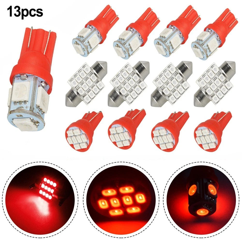 13pcs Red LED Lights for Car Interior Dome License Plate (DC12V)