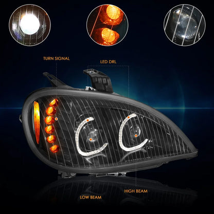 Pair of LED DRL Dual Projector Headlights for Freightliner Columbia (2004–2017)