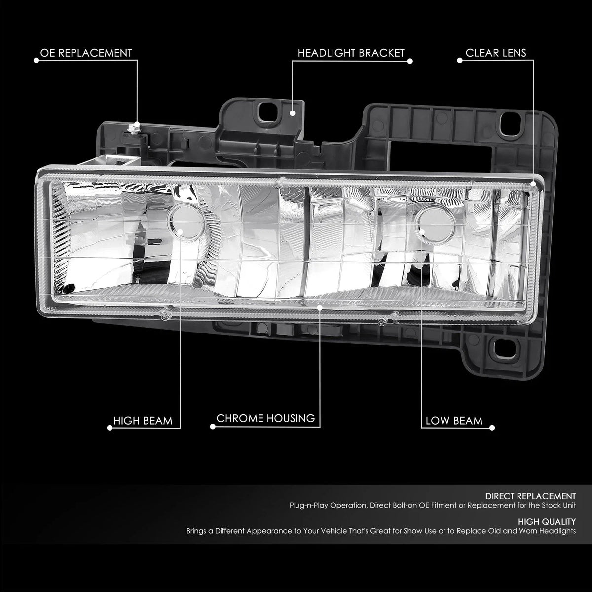 Set of 2 Chrome Housing Headlights for Chevy C/K Pickup (1988–1998)