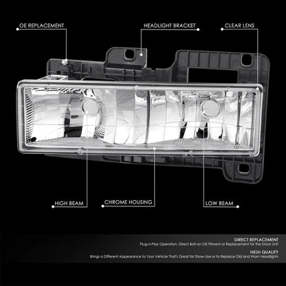 Set of 2 Chrome Housing Headlights for Chevy C/K Pickup (1988–1998)