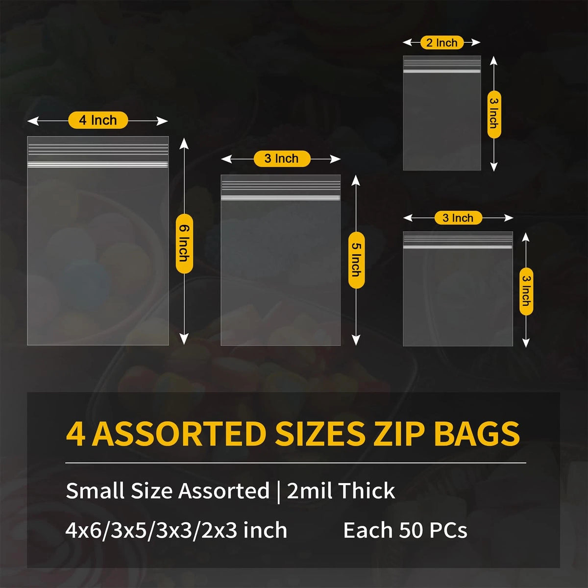 200 Pack Small Plastic Bags for Jewelry (2x3, 3x3, 3x5, 4x6 Inch)