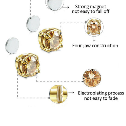 6MM/8MM Titanium Steel Magnetic Stud Earrings for Women Men Non-Piercing Clip On