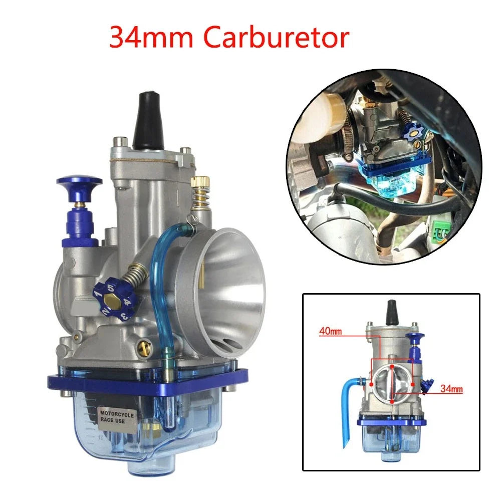 34mm Carburetor for PWK34 250-350cc Dirt Bike Scooter ATV (2/4-Stroke)