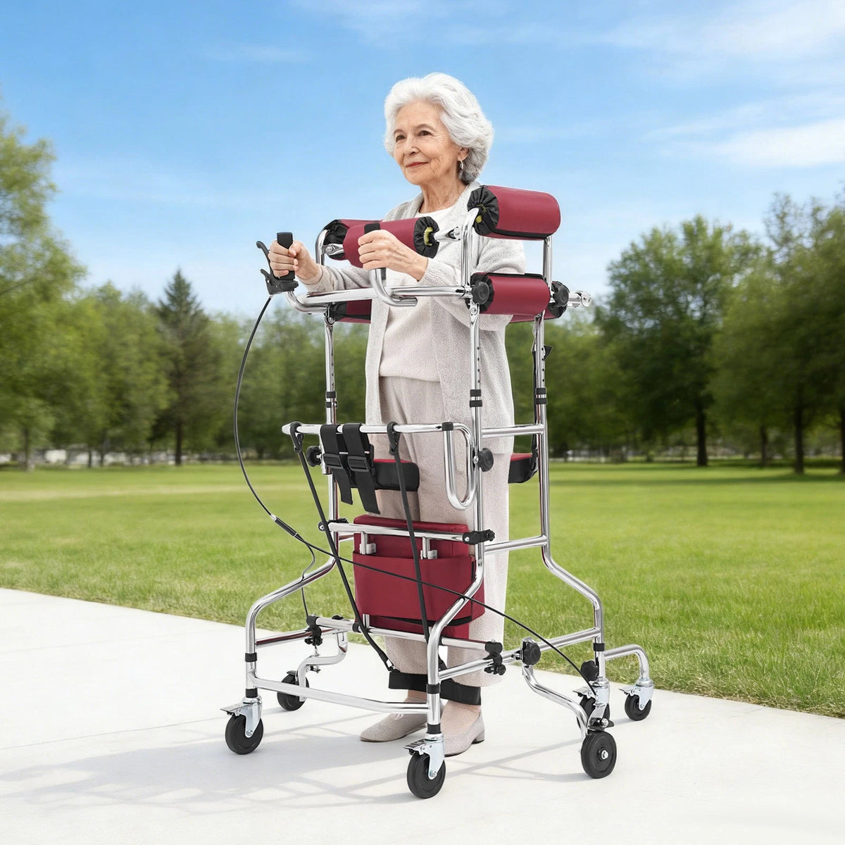 Adjustable Height Female Rolling Walker with 8 Wheels Mobility Aid