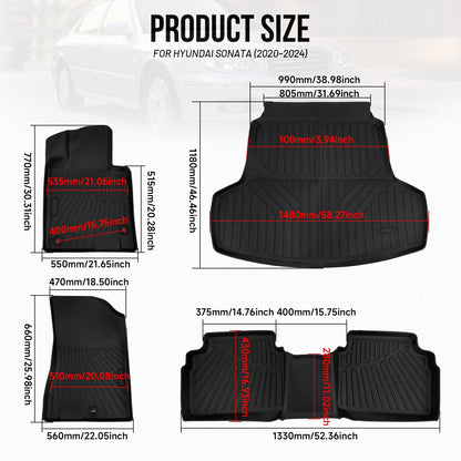 Set of 2 Front & Rear Floor Mats Liners for Hyundai Sonata (2020–2024) / Kia K5 (2021–2025) TPE