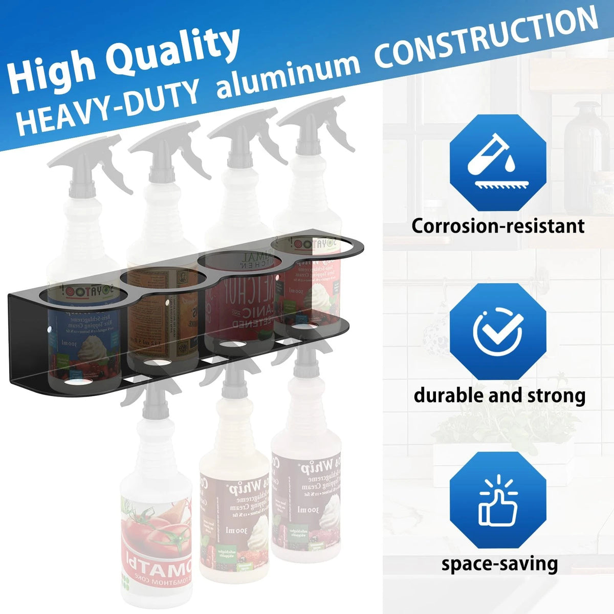 4 Spray Bottle Holder for Fengone (Wall Mount, Space-efficient, Black)