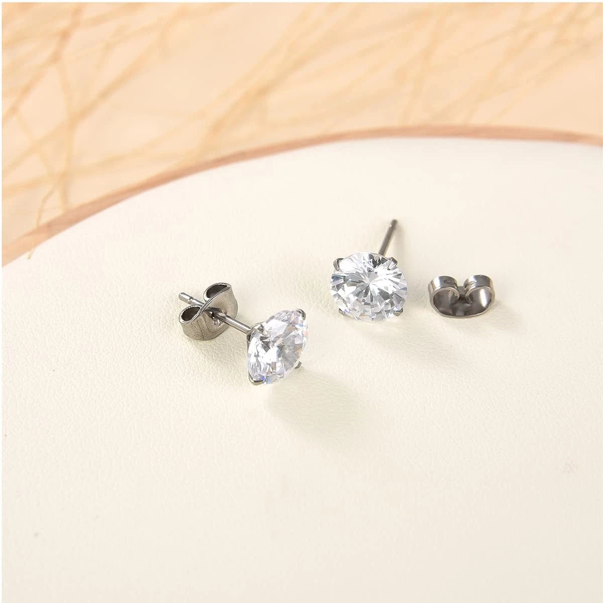 G23 Titanium CZ Stud Earrings for Sensitive Ears, 3mm, White