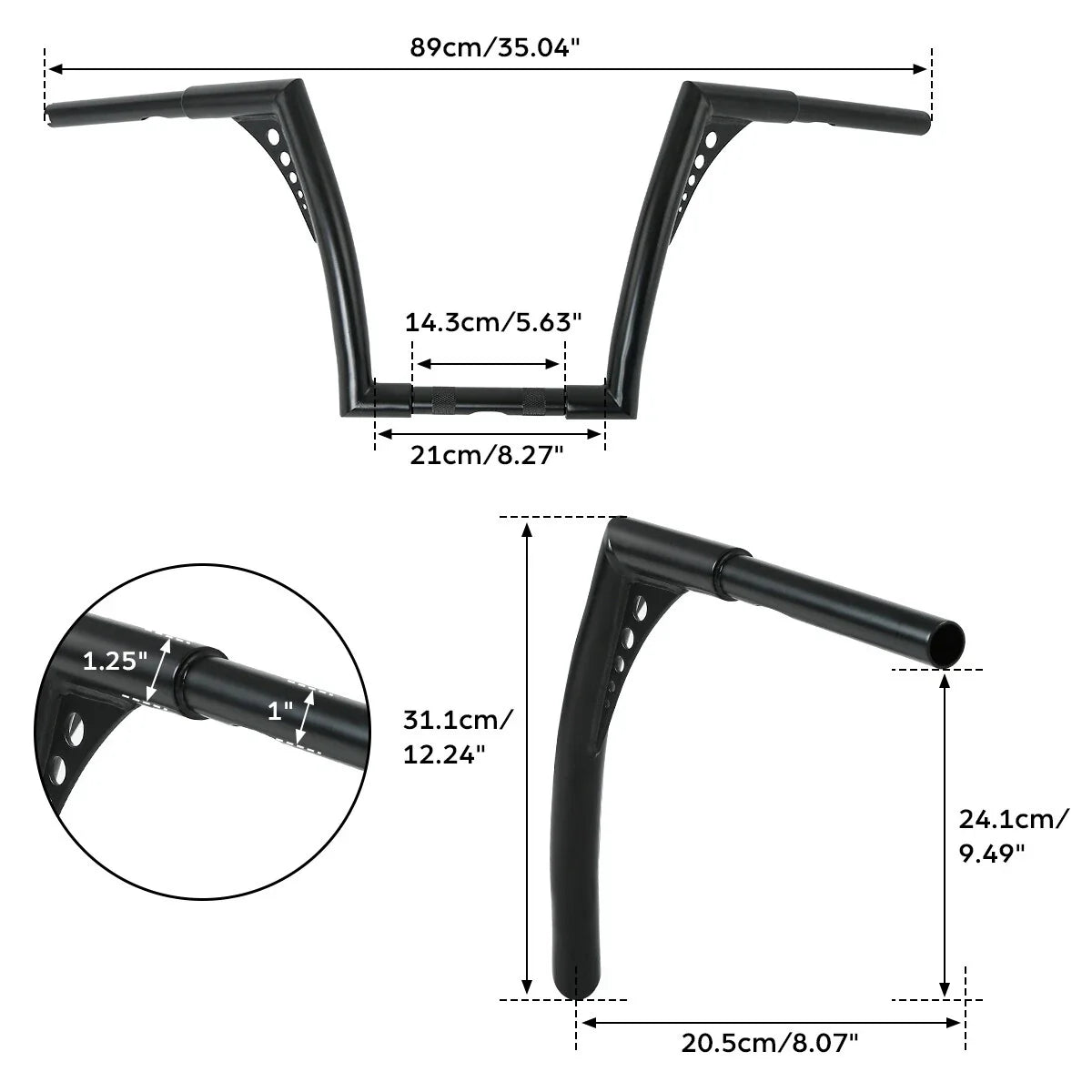 12" Rise 1-1/4" Fat Ape Hangers Handlebars for Harley FLST FXST