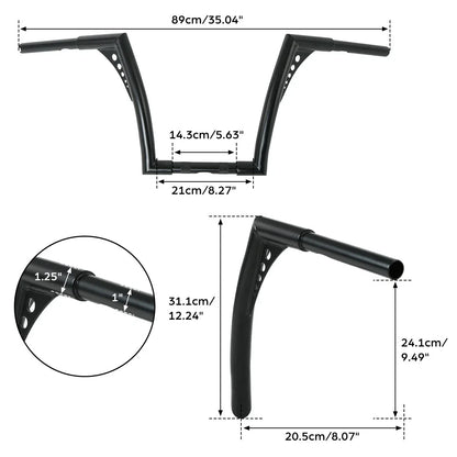 12" Rise 1-1/4" Fat Ape Hangers Handlebars for Harley FLST FXST