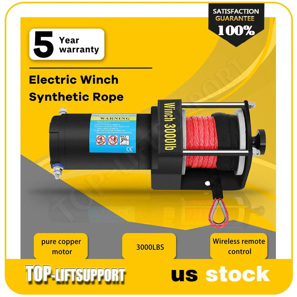 3000LBS Electric Winch for Truck Trailer - Waterproof Synthetic Rope