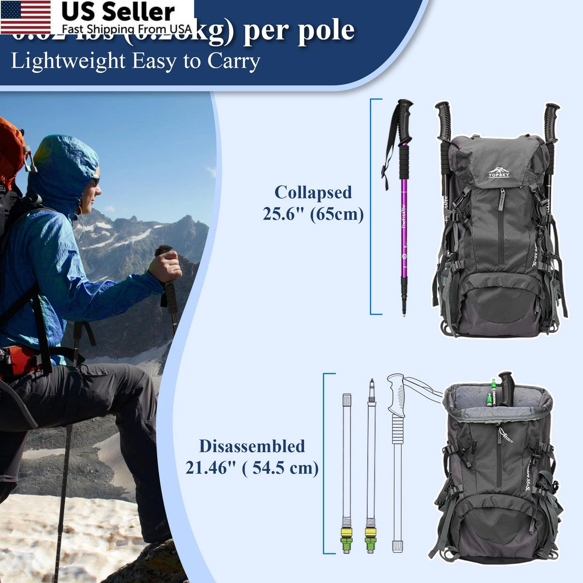 2X Trekking Poles for TheFitLife (26" to 51.2") - Purple