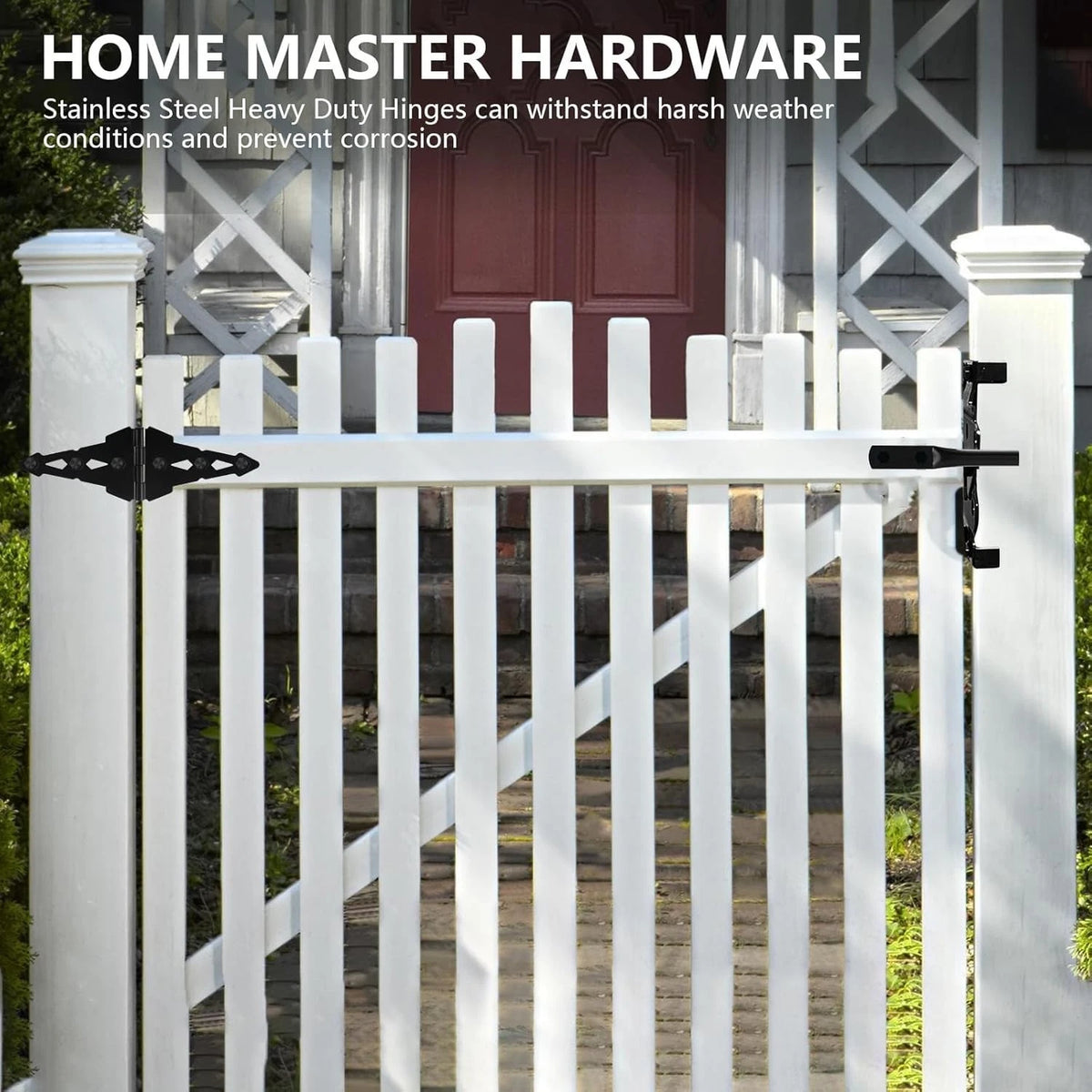 Set of 6 Heavy Duty 8-Inch Gate Hinges for Easy Install, Black Steel