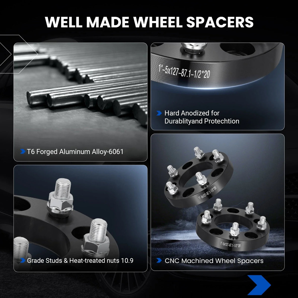 Set of 4 Wheel Spacers 1" Thick for Buick LeSabre, Cadillac, Chevy Blazer