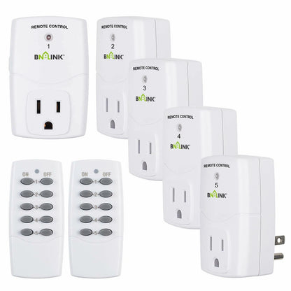 Set of 2 Indoor Wireless Remote Control Outlet Plugs with 5 Sockets