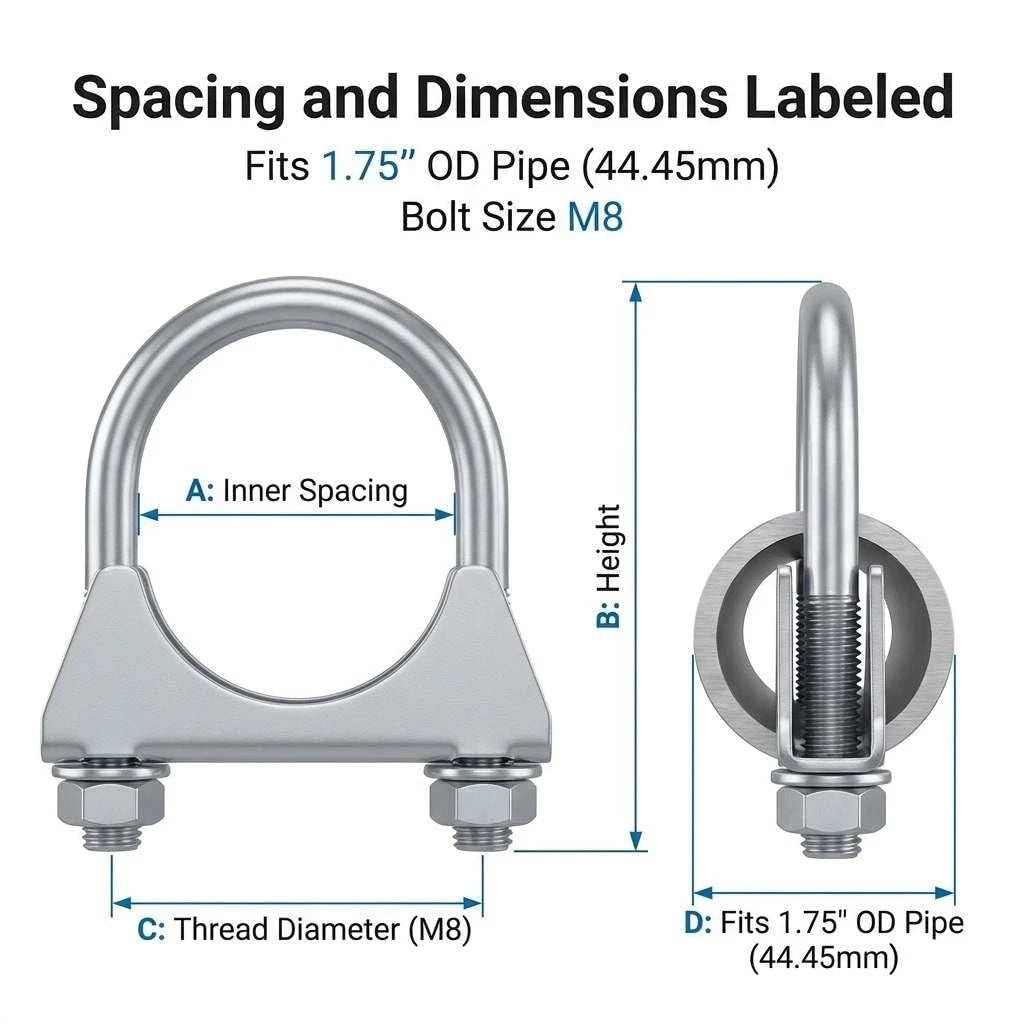 2X U-Bolt Exhaust Clamp 1.75" OD for Universal Applications