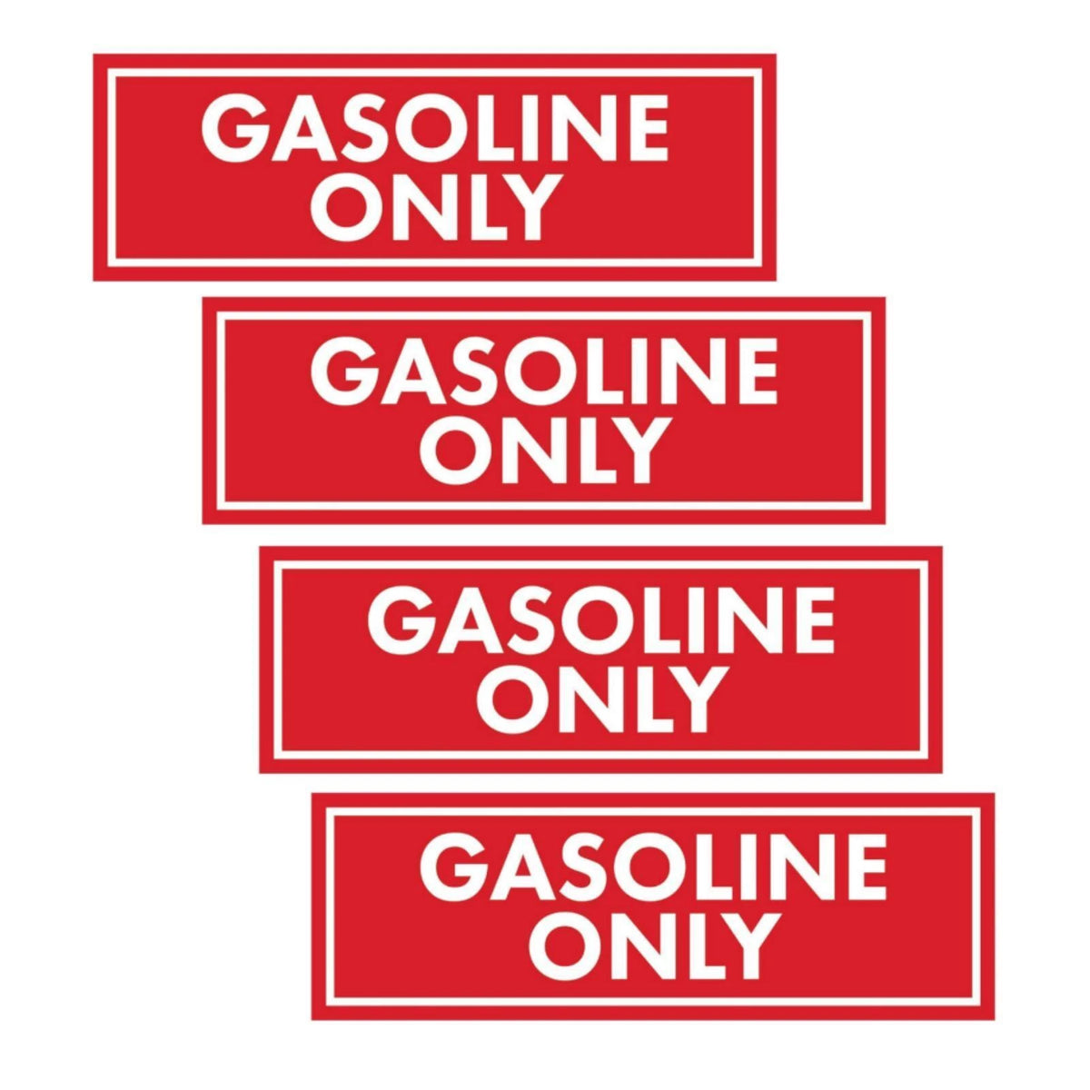 Set of 4 Gasoline Only Warning Stickers for Fuel Caps (2" x 6")