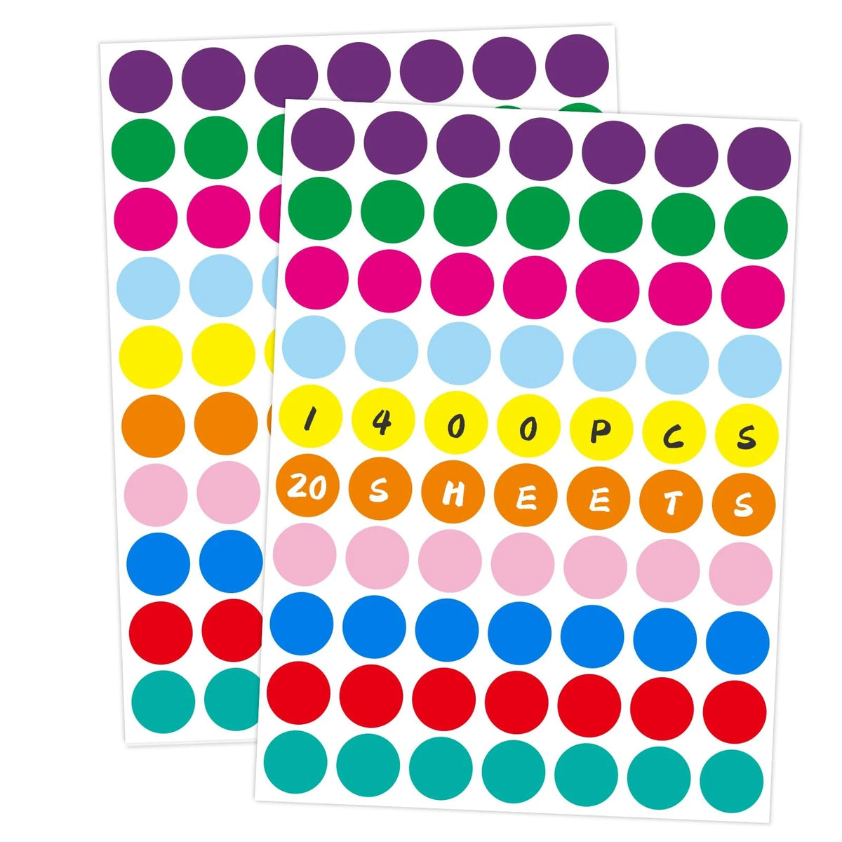 1400 PCS Colored Dot Stickers 3/4" Round Circle