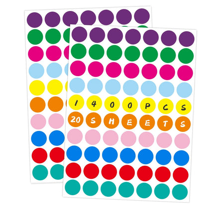 1400 PCS Colored Dot Stickers 3/4" Round Circle