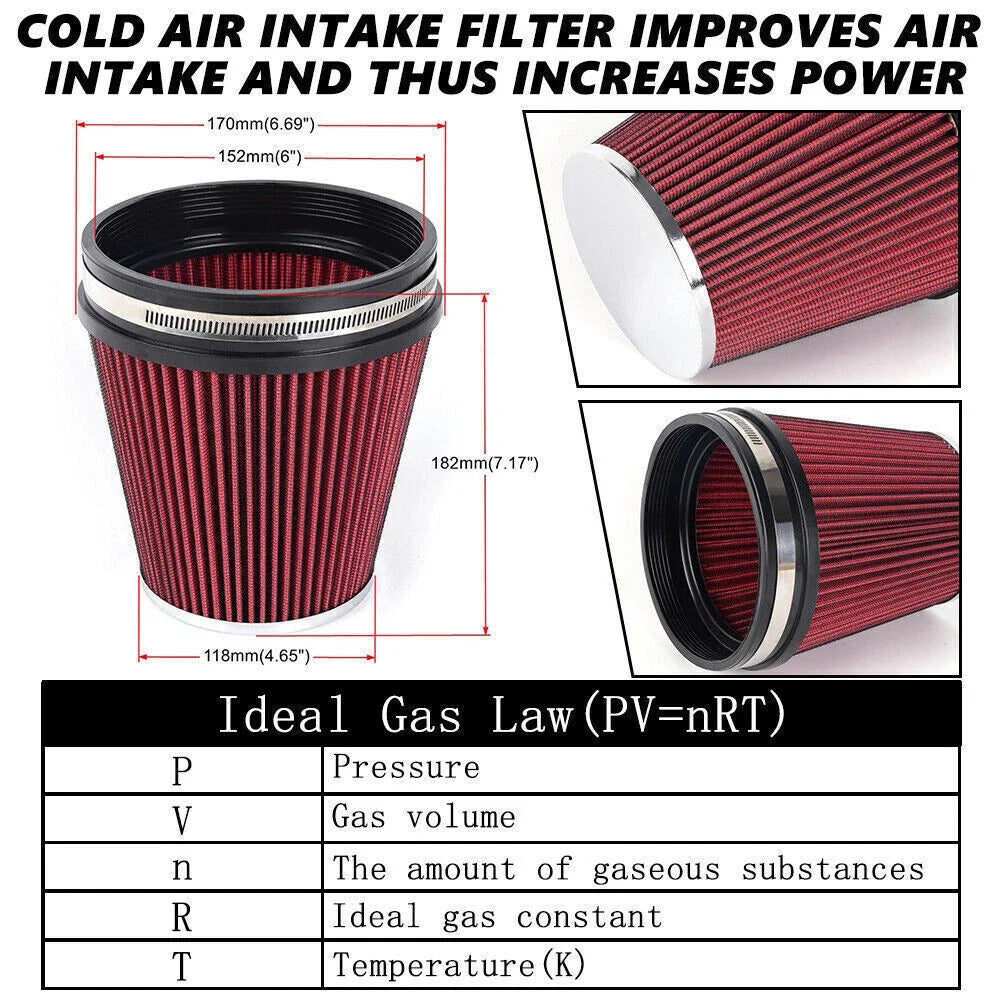 6" Air Intake Cone Dry Filter for Car Truck (Universal Fit)