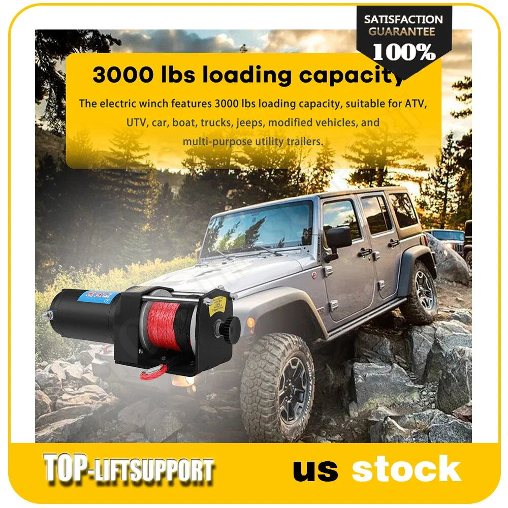 3000LBS Electric Winch for Truck Trailer - Waterproof Synthetic Rope