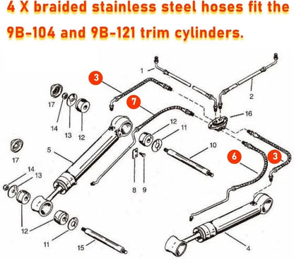 Trim Cylinder Full Hose Kit for Mercruiser Bravo (32-99904Q, 32-864589, 864588)